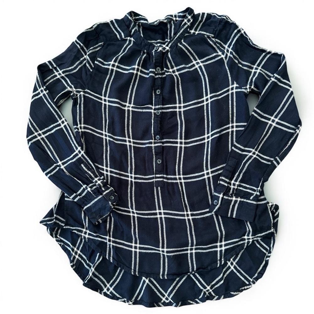 Lucky Brand Popover Navy Blue Plaid Shirt size small